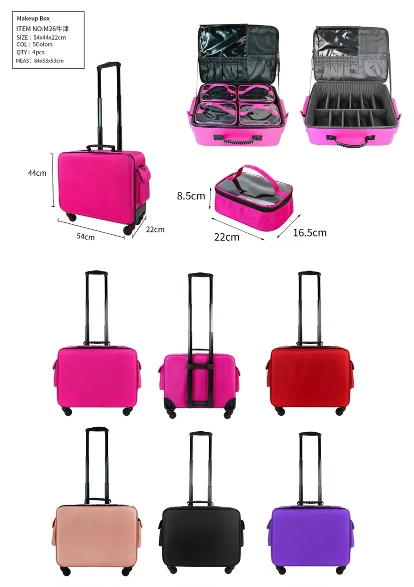 Professional waterproof and durable synthetic leather cosmetic case large capacity tie rod makeup artist multi-functional beauty
