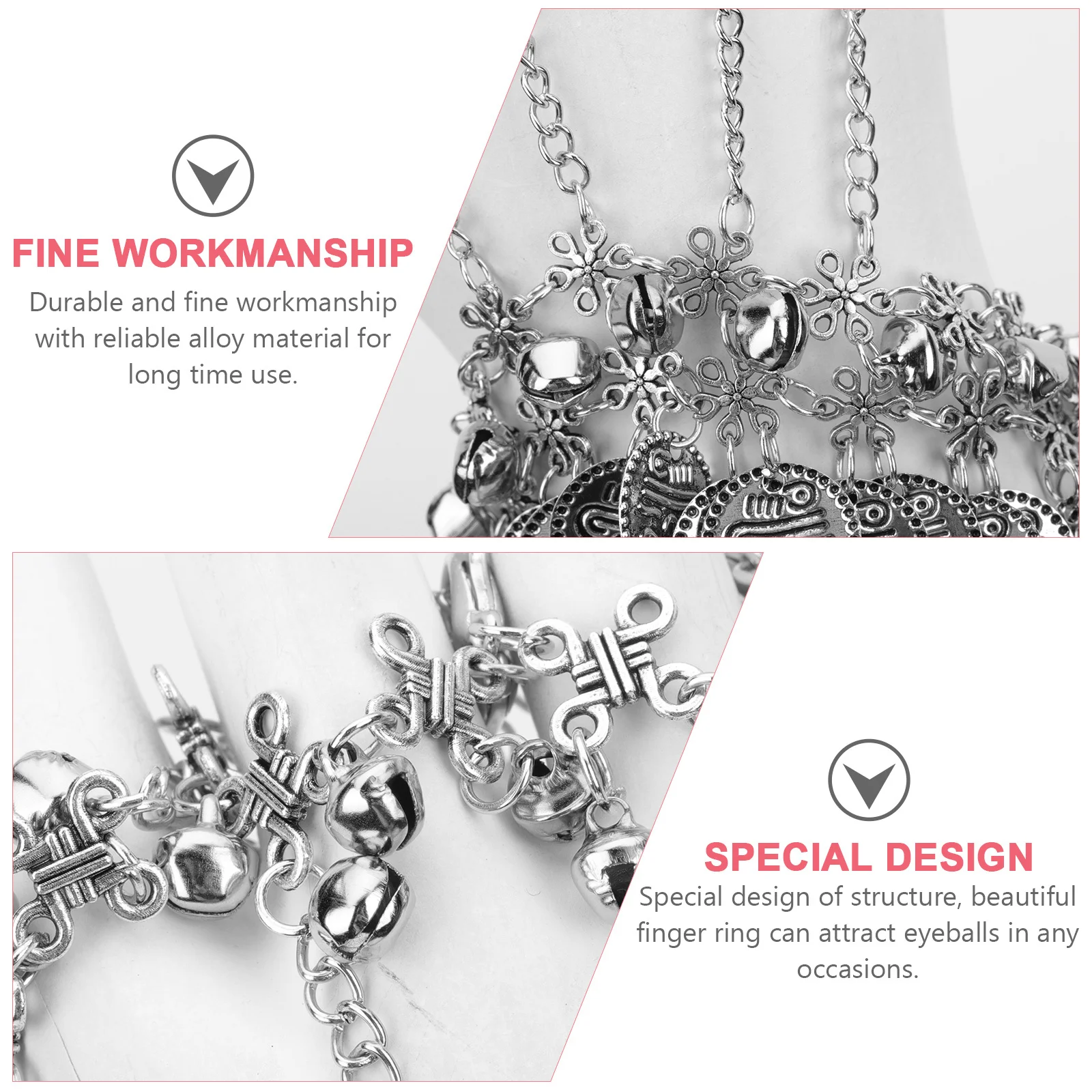 

Vintage Bells Tassel Chain Bracelet For Women Stylish Belly Dance Hand Jewelry Party Accessory Ring Bracelet Hand Chain