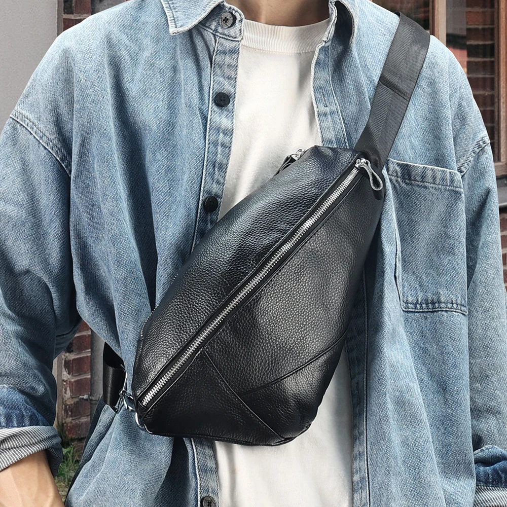 2025 New Men's Leather Casual Chest Cover Layer Leather Outdoor Simple Crossbody Bag Large Capacity Chest Bag