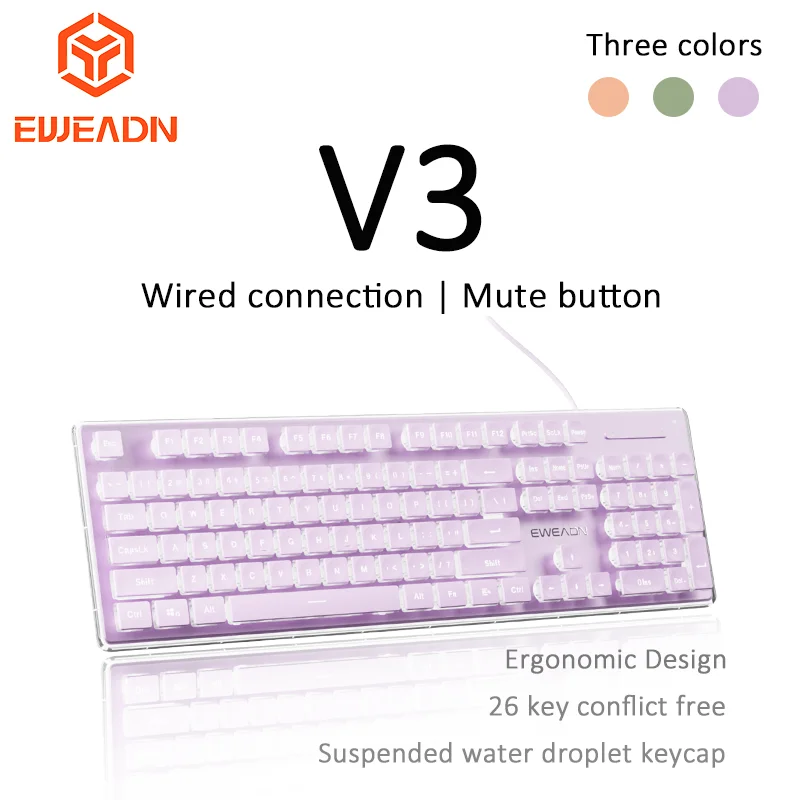 

Eweadn V3 Silent Keyboard Mechanical Touch Computer Office Wired Silent Button 26 Key Conflict Free Suspended Water Drop Keycap
