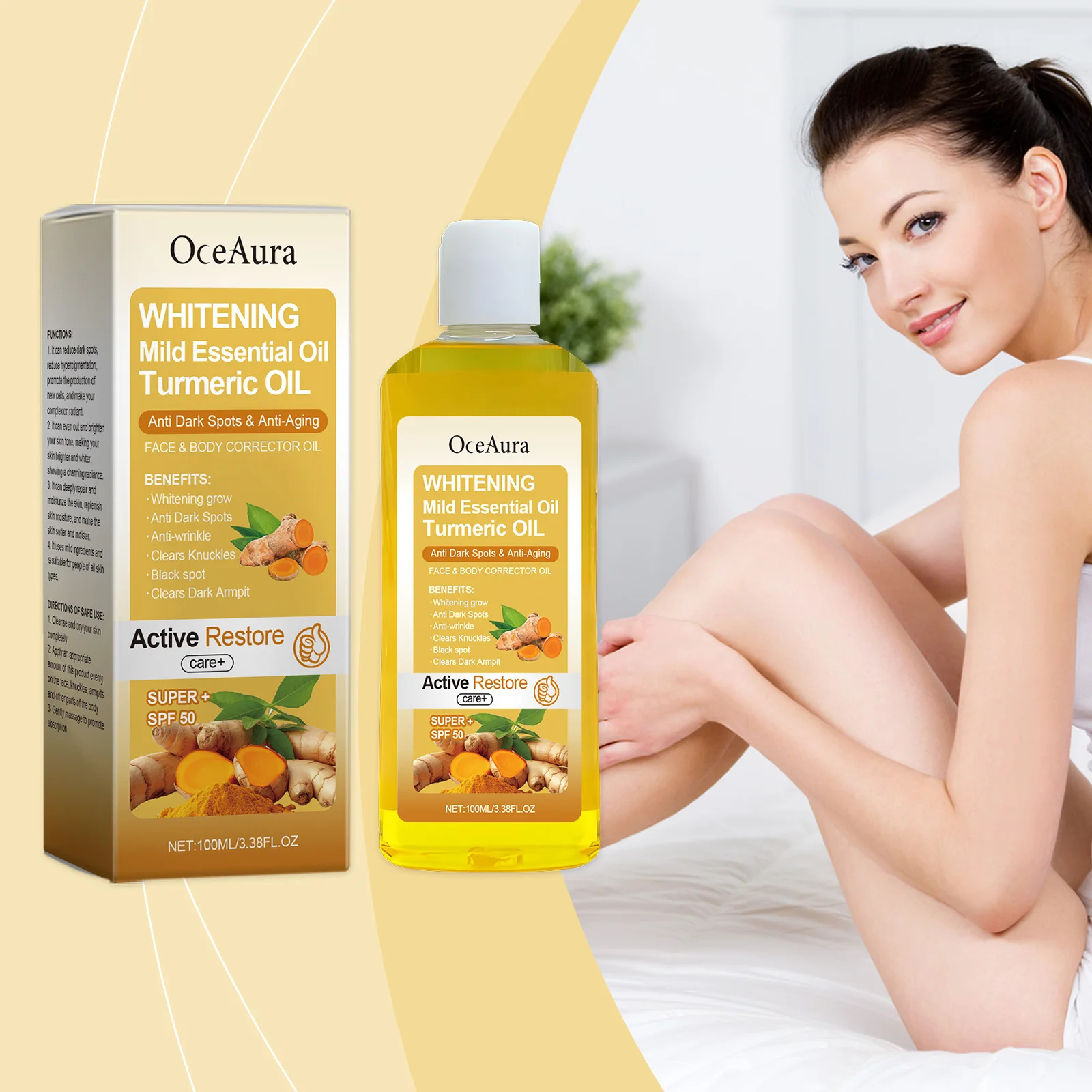 

Эфирное масло куркумы SPF 50, корректор темных пятен, колено, локоть, внутренняя часть бедра, удаление темноты, увлажняющее масло для тела для сияющей кожи