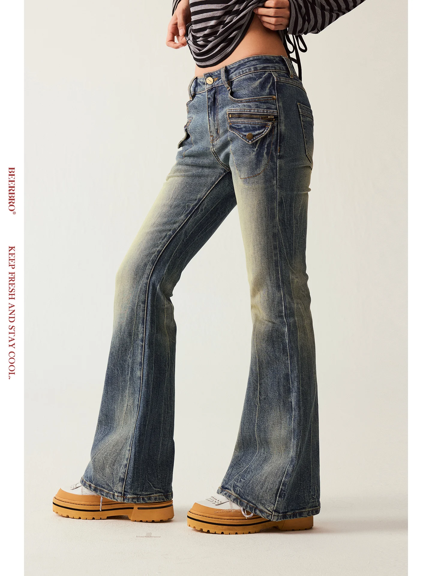 

BeerBro New Journey Slimming Skinny Jeans Micro Flared Waed Low Waist Cotton Blend Women's Faion Spring Summer Autumn