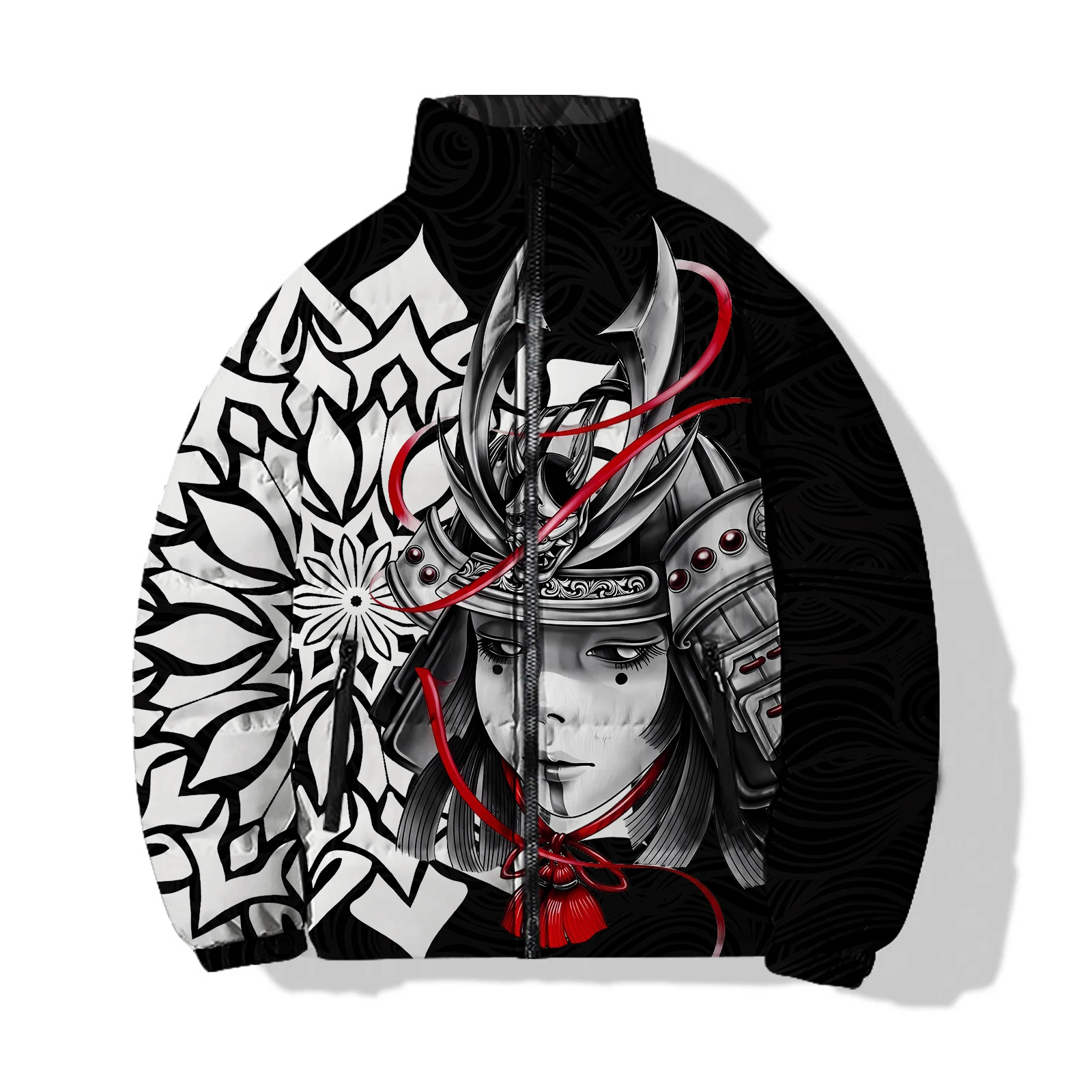 Men\'s Winter Casual Cotton Clothing Japanese Female Samurai Printed Cotton Clothing Coat Harajuku Streetwear Jackets Man Coats