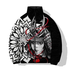 Men's Winter Casual Cotton Clothing Japanese Female Samurai Printed Cotton Clothing Coat Harajuku Streetwear Jackets Man Coats