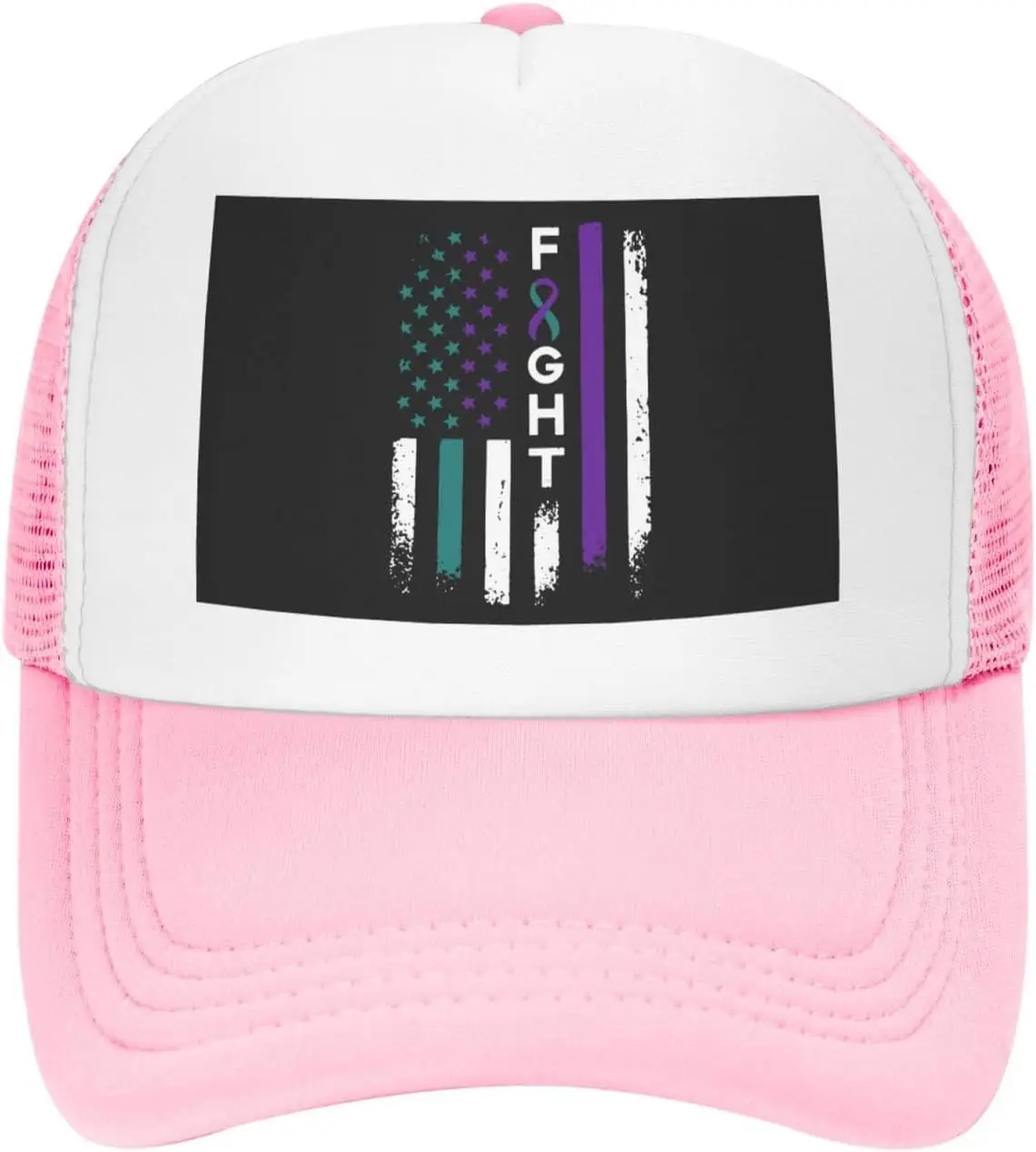 Suicide Prevention Awareness Fight American Flag Trucker Hat Mesh Snapback Cap Unisex Casual