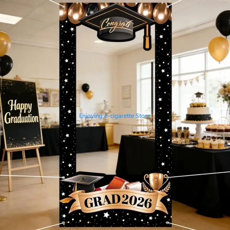 Eleganter schwarz-goldener Abschluss-Hintergrund für den Fotohintergrund der Klasse 2026 Y4QF – Detail 2