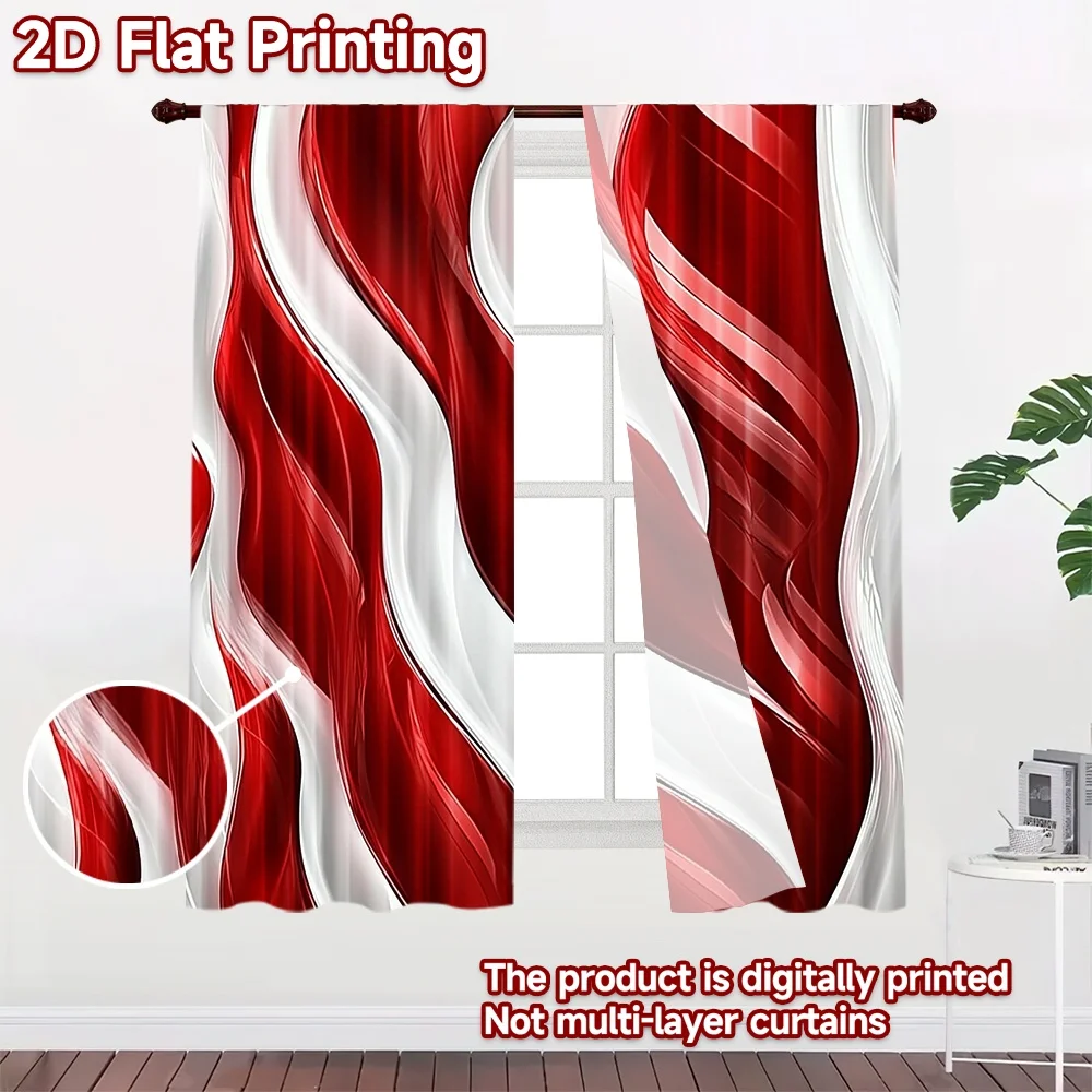 2D flat 2pcs Curtain Home Short Curtains Red White Flowing Waves Digitally printed polyester, colorfast Holiday Decorations