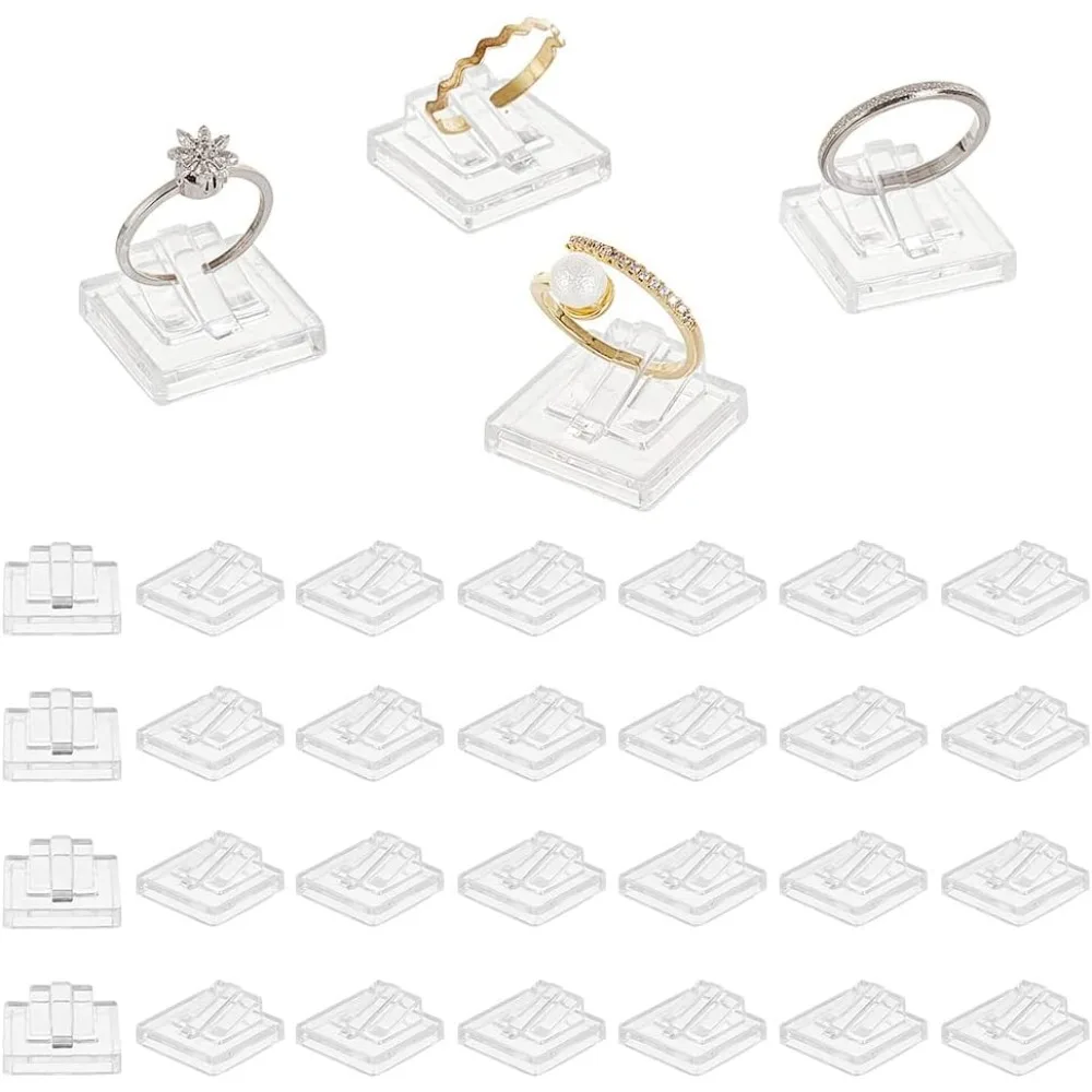 30 Pcs Acrylic Ring Display Holder, Transparent Ring Showcase Display Ring Block for Selling Jewelry Storage Organizer