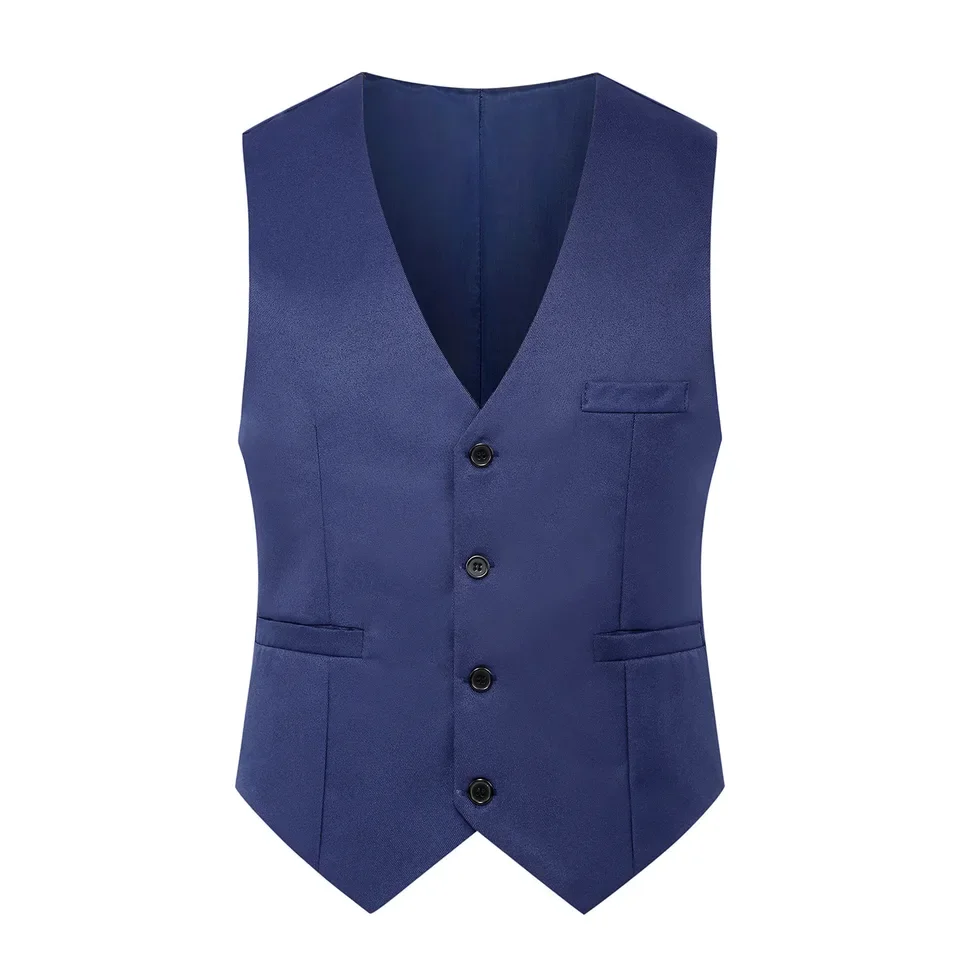 New Men V Neck Suit Vest Sleeveless Single Row Button Multi Pocket Professional Waistcoat