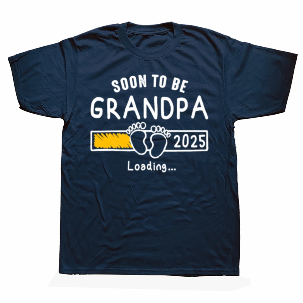 Funny Soon to be Grandpa 2025 Loading Promoted to Grandpa 2025 100% Cotton T-shirts Men Casual Tshirt Loose Streetwear T Shirt