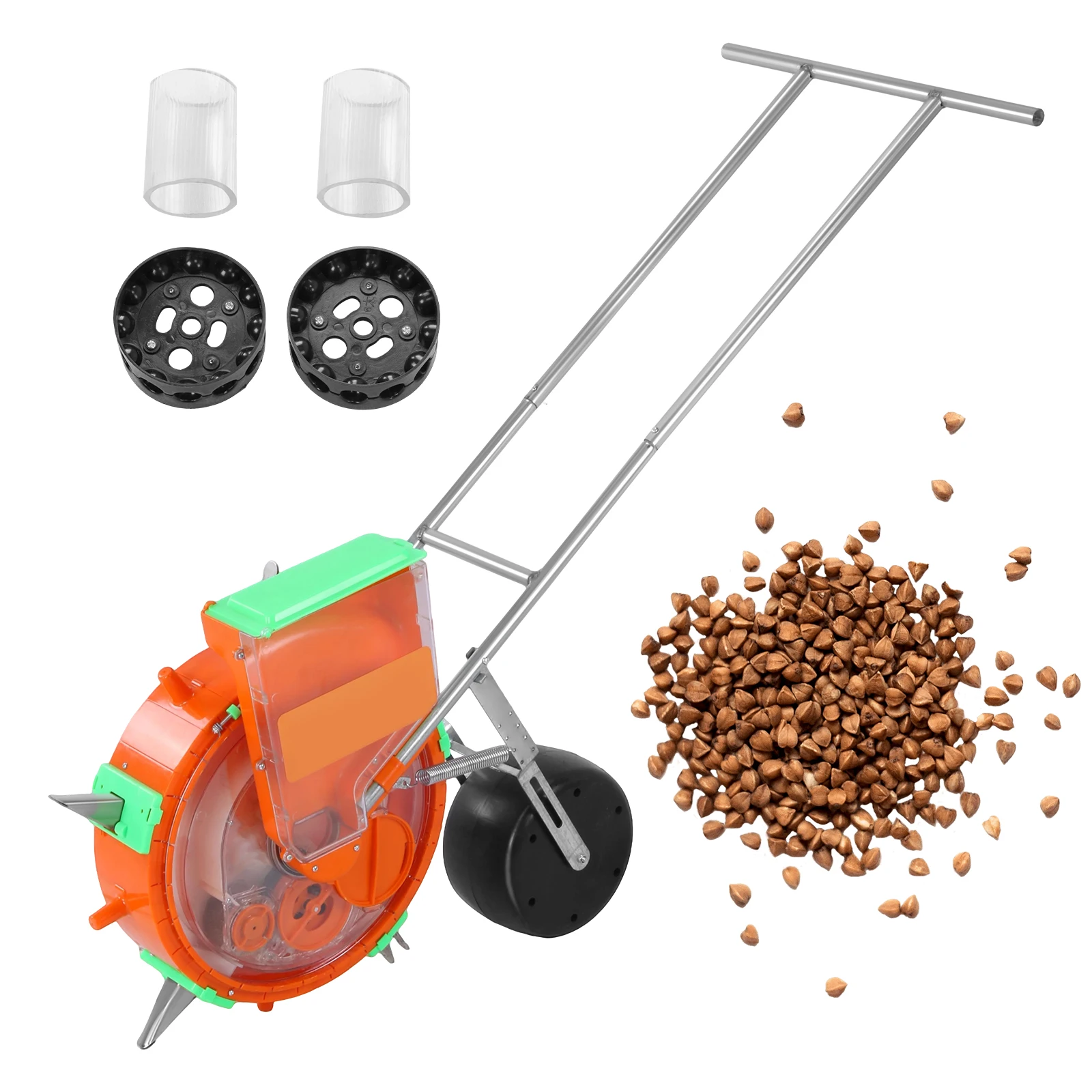 

Ручная сеялка для кукурузы с 5 отверстиями, регулируемой глубиной, роликовая, для посева и внесения удобрений, с расстоянием между рядами 33 см, для арахиса, хлопка, сои