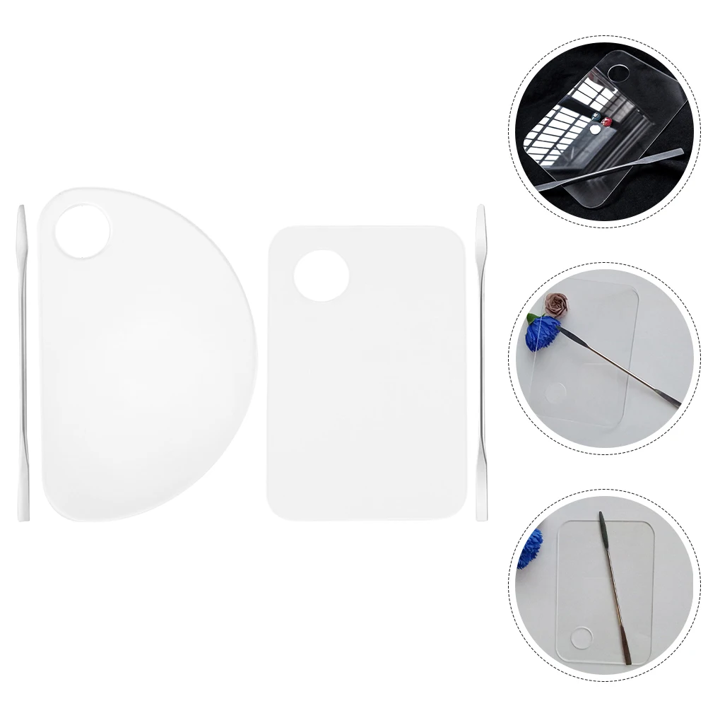 

2Sets Makeup Mixing Palette with Spatula Multi Use Transparent Tray for Nail Art Pigment Blending Professional Tools