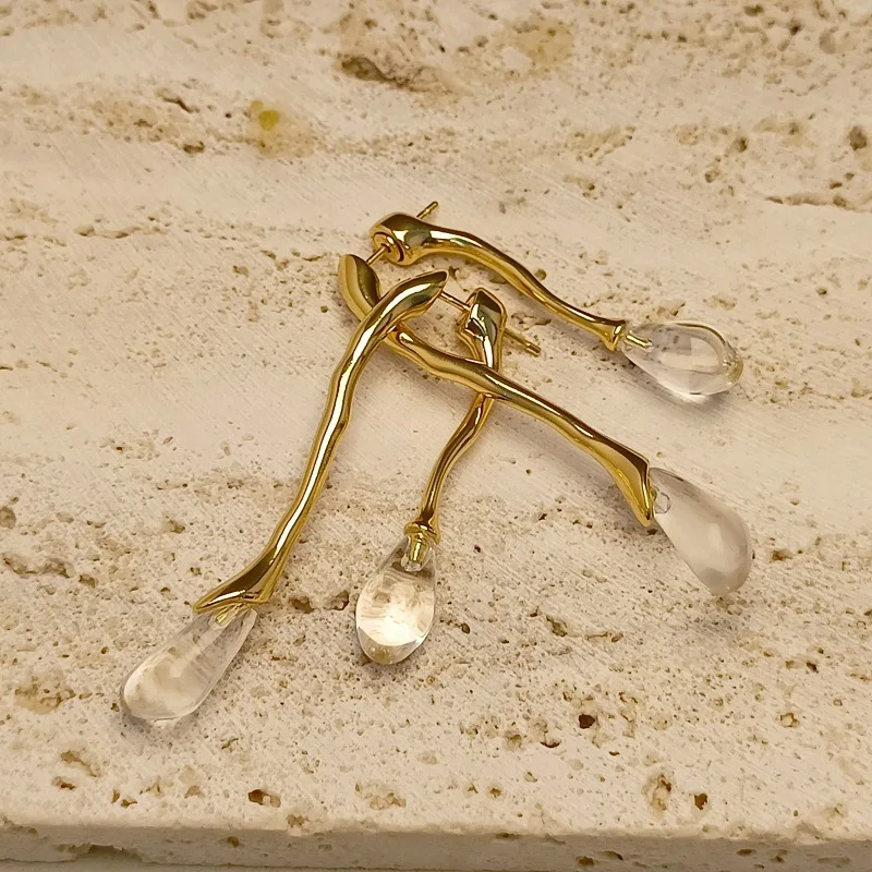 European and American Fashion Exaggerated Retro Transparent Crystal Pendant Stud Earrings Contracted Geometric Long Earrings