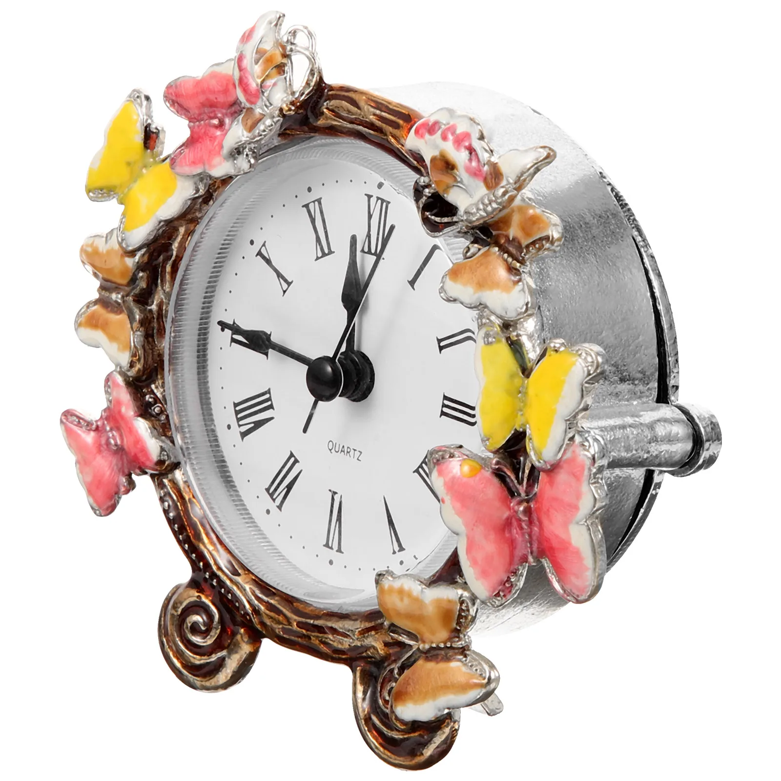 

Retro Clock European Style Enamel Desk Simple Butterfly Alarm Vintage Table Non ticking Classical Bedside Room Mantelpiece Decor