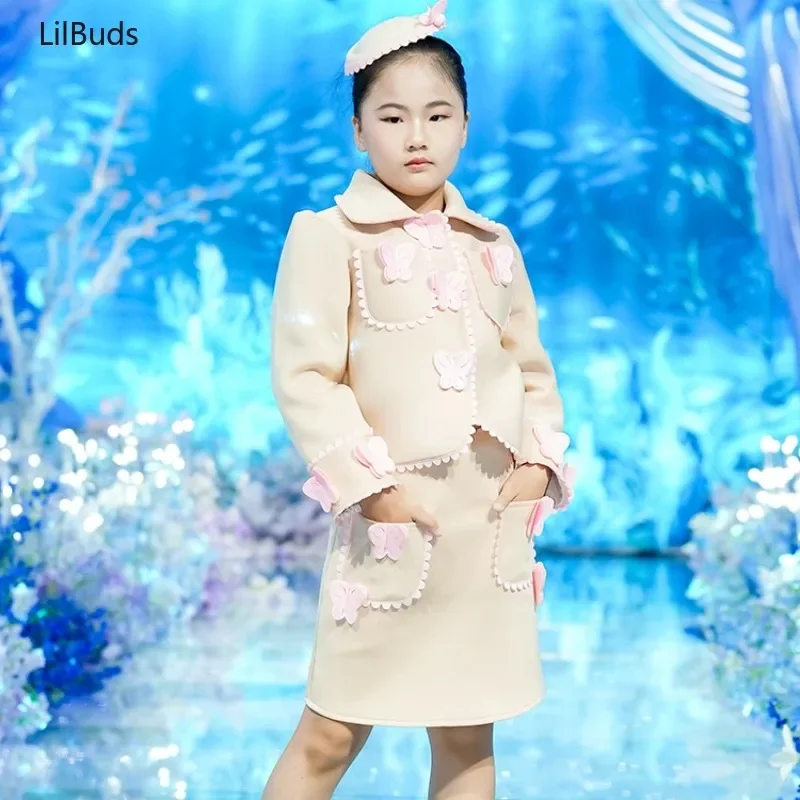 2024 Children's Clothing Sweet Oufit Little Kids Girl's Light Luxury Banquet Dress Suit Costumes New Two-Piece Autumn Clothes