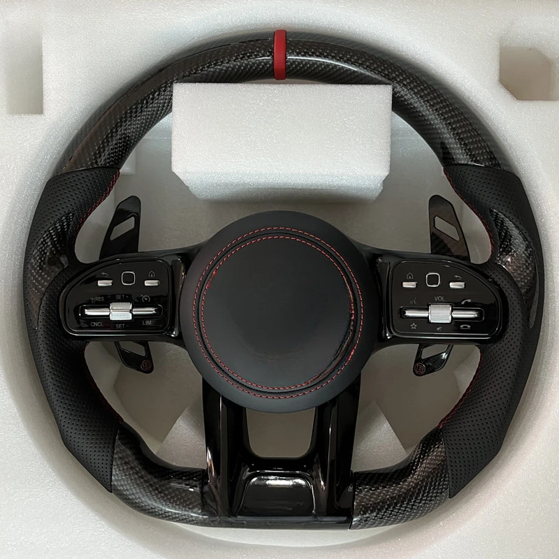 For Mercedes Benz Full Series Modified Carbon Fiber Wood Grain Full Leather Steering Wheel With Decorative Cover