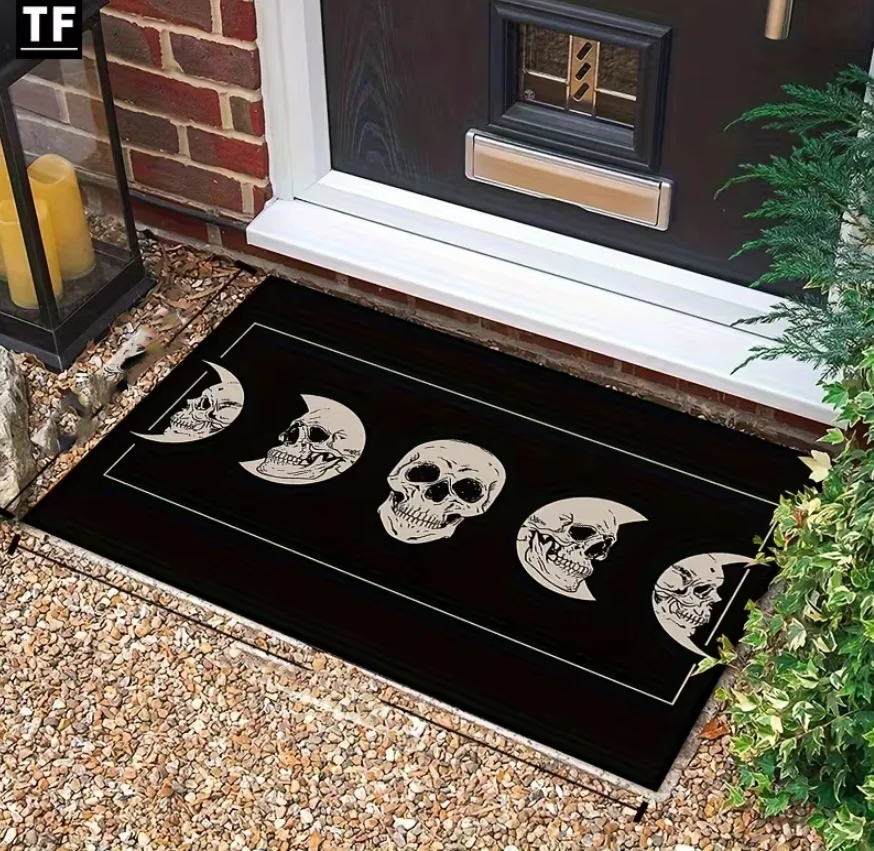 Skeleton Welcome Door Mat Interior Mat Rectangular Suitable for Laundry Room Kitchen Living Room Bedroom Entrance Decor Area Mat