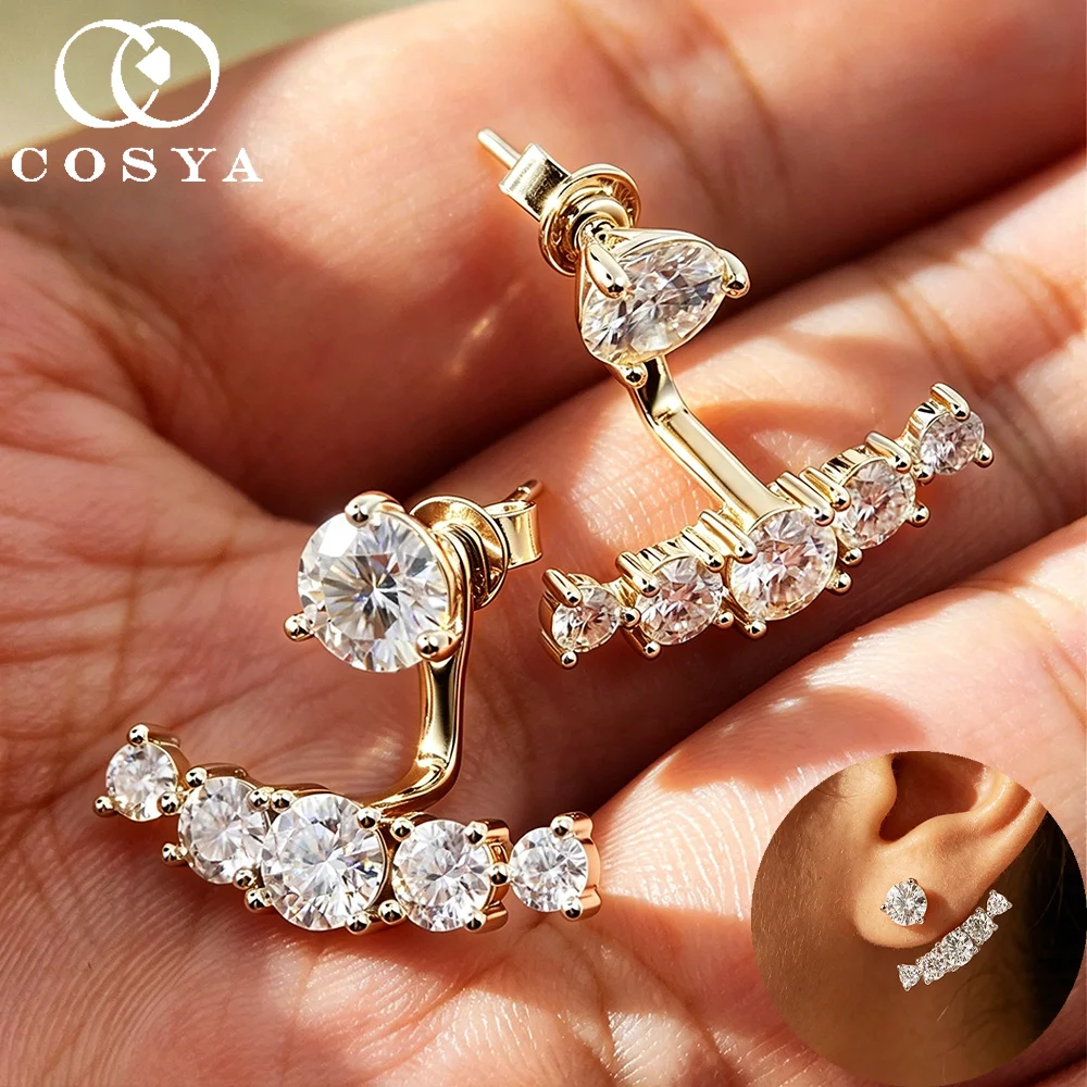 COSYA 4.6cttw Round Moissanite Earrings For Women S925 Silver Plate 18K Gold Gradiant Cut Sparkling Detachable Stud Fine Jewelry