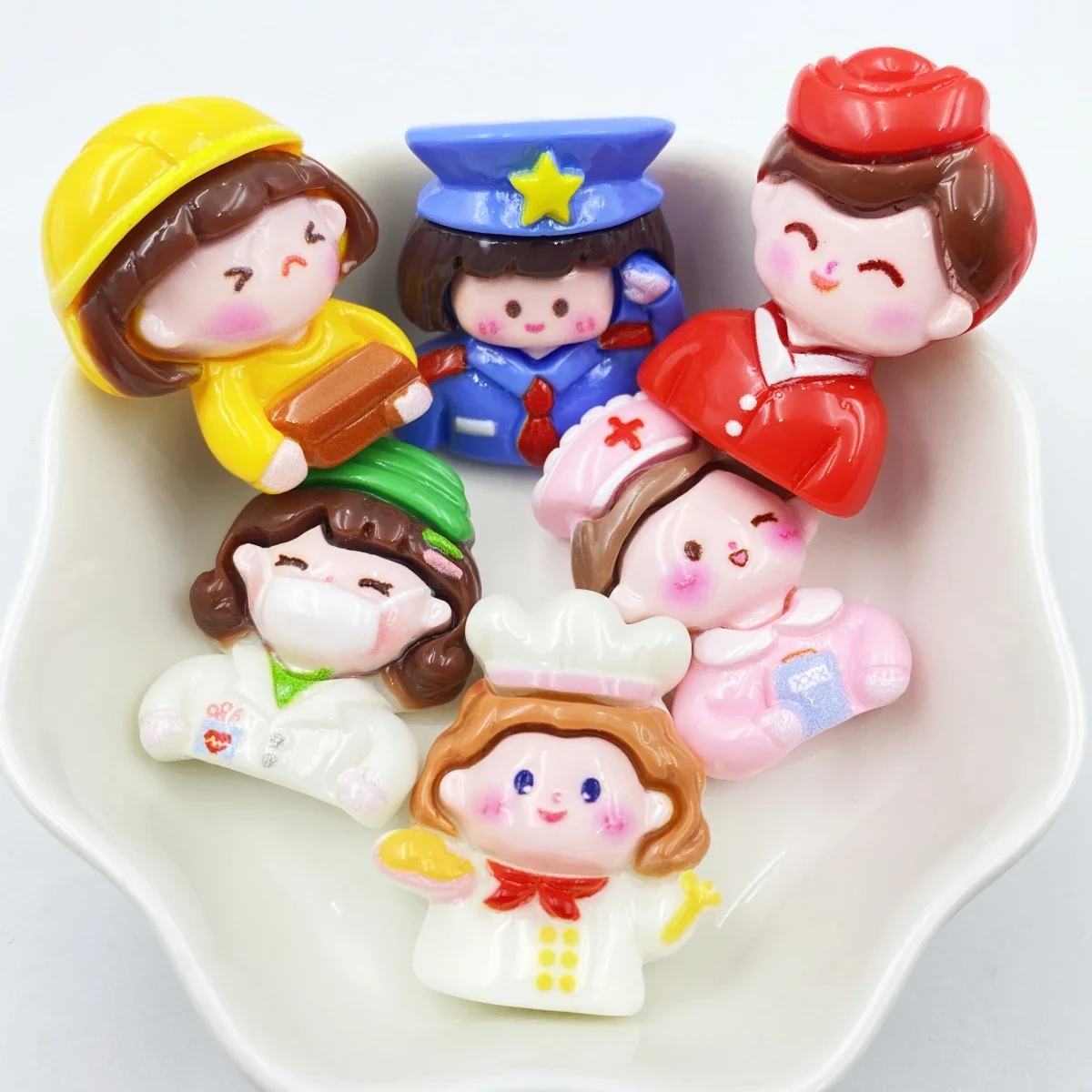 10PCS Cartoon Work Girl Flat Back Resin Figurines DIY Scrapbook Bow Accessories Home Crafts