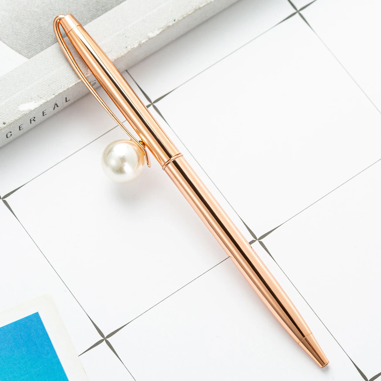8 Stück elegante Perle schlanke Pen body Metall Kugelschreiber, frische helle Farben, Büro Schule Briefpapier, Schreib werkzeug, Geschenk Stift – Detail 4
