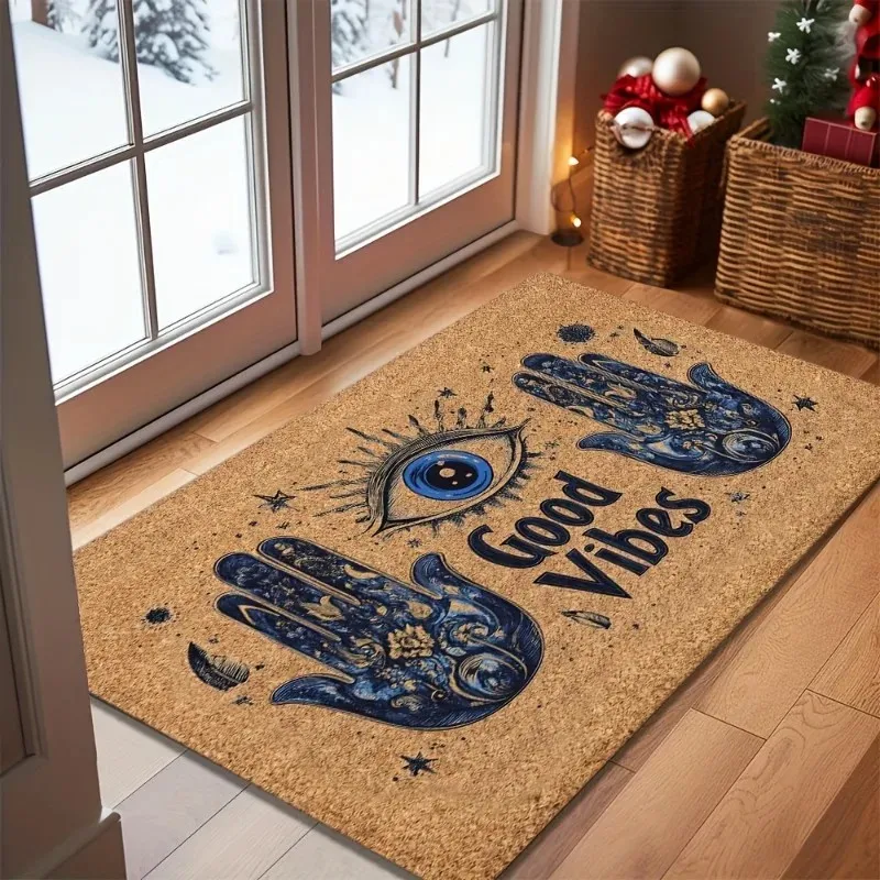 VIKAMA Good Vibes Hamsa Evil Eye Doormat Mystic Witchy Tarot Coco Coir Non Slip Front Door Spiritual Decor Mat