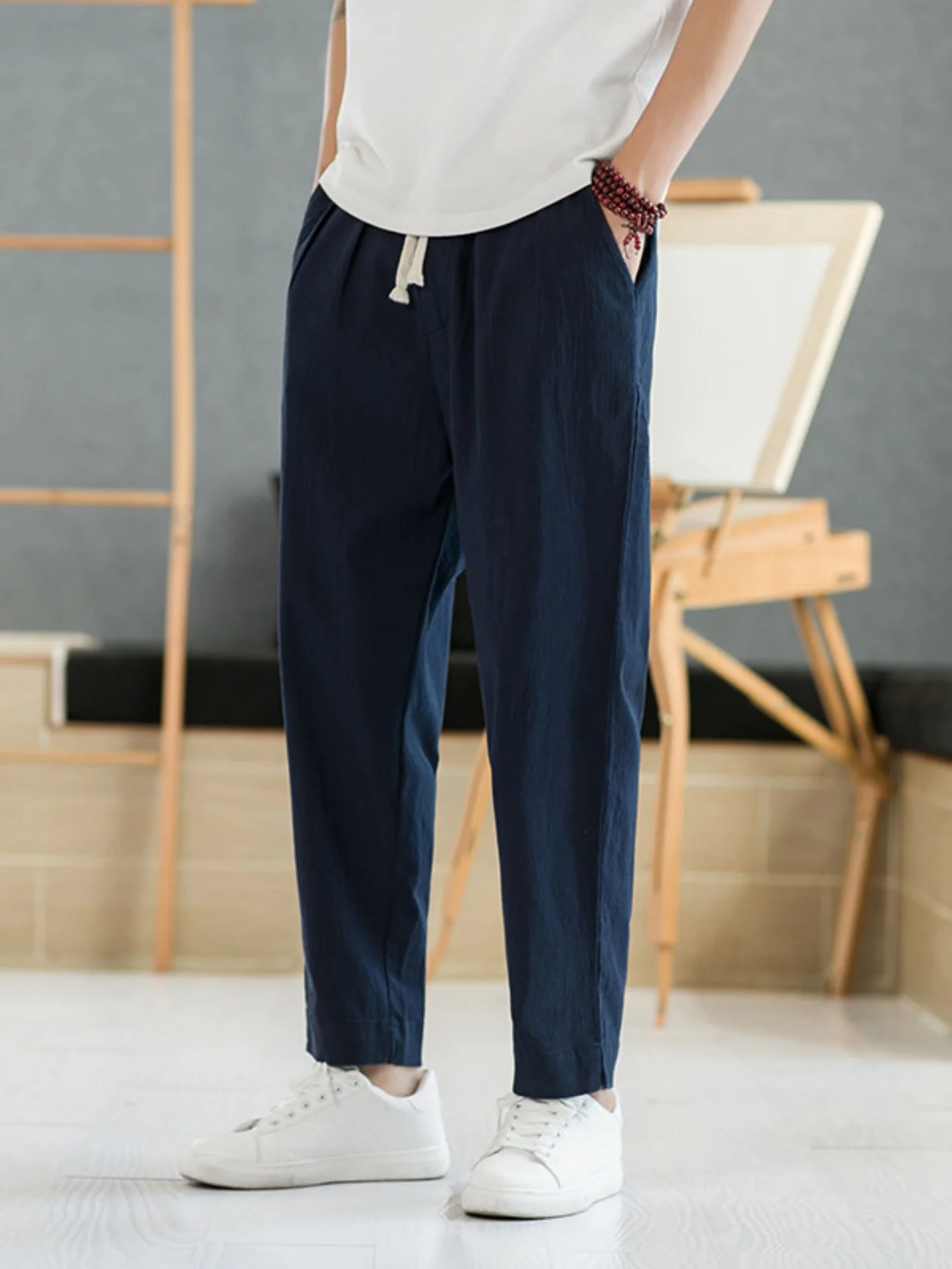 

Мужские летние тонкие хлопковые льняные брюки прямого кроя, свободные, длиной 7/8, удобные, дышащие, легкие