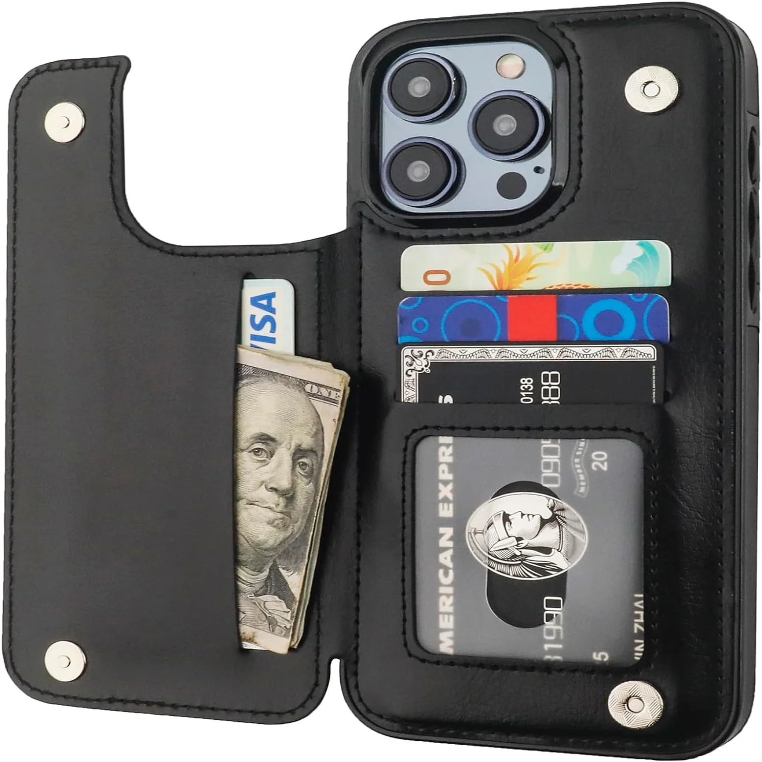 

Compatible with 15 Max Wallet Case with Card Holder, PU Leather Kickstand Card Slots Case, Double Clasp and Durable Shockproo