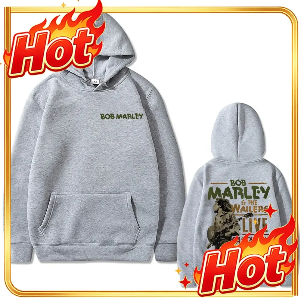 Reggae Music Bob Marley Bob Marley The Wailers Live Double Sided Printed Hoodie Men Women Gothic Vintage Oversized Sweatshirt