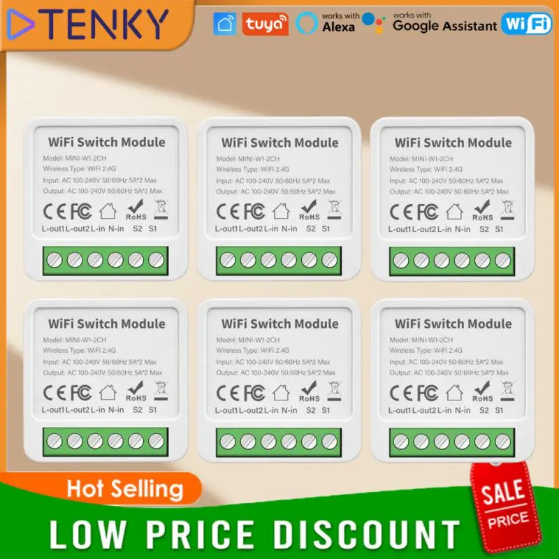

Tenky TUYA Wi-Fi Smart Switch 16A 2-бандовый мини-переключательный модуль Поддержка группового управления Дистанционное управление через Smart Life Alexa Google Home