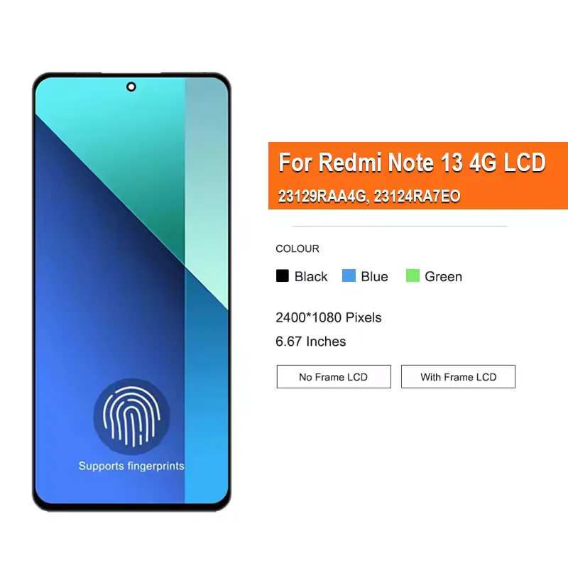 Super AMOLED LCD For Xiaomi Redmi 23129RAA4G, 23124RA7EO LCD For Redmi Note 13 4G LCD Display Touch Screen Digitizer Assembly