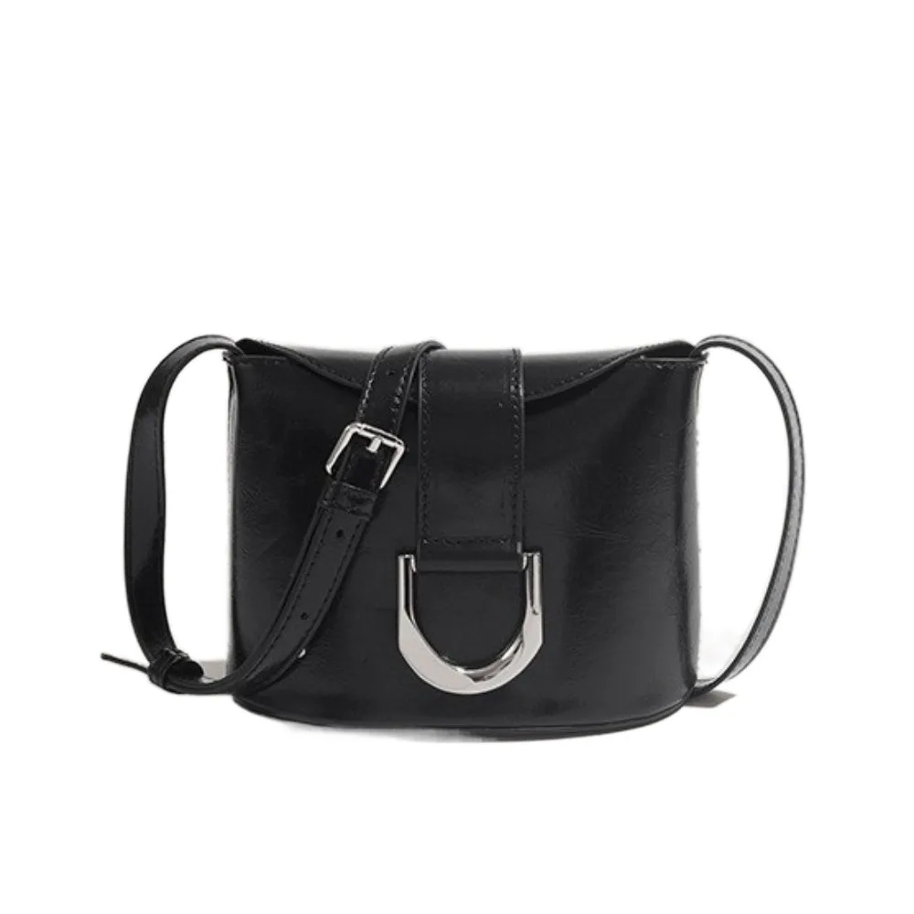 

PU Leather Retro Bucket Bag Fashion Design Korean Style Flap Crossbody Bags Solid Color Shoulder Bag Versatile Saddle Bag