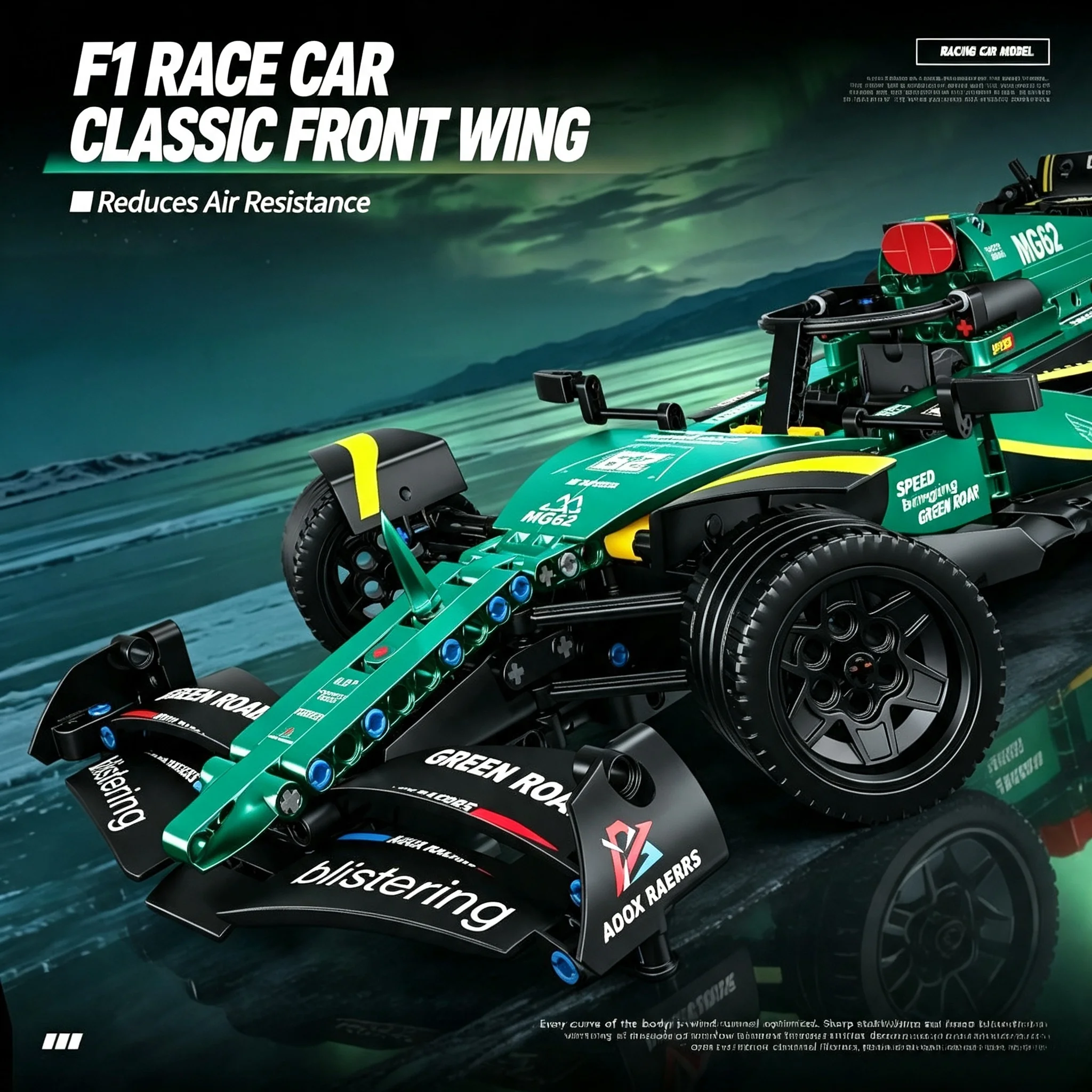Bloques de Construcción de Coche de Carreras Aston Martin F1 Verde a Escala 1:10, Modelo de Coche de Carreras Mecánico Técnico, Ladrillos de Juguete para Adultos