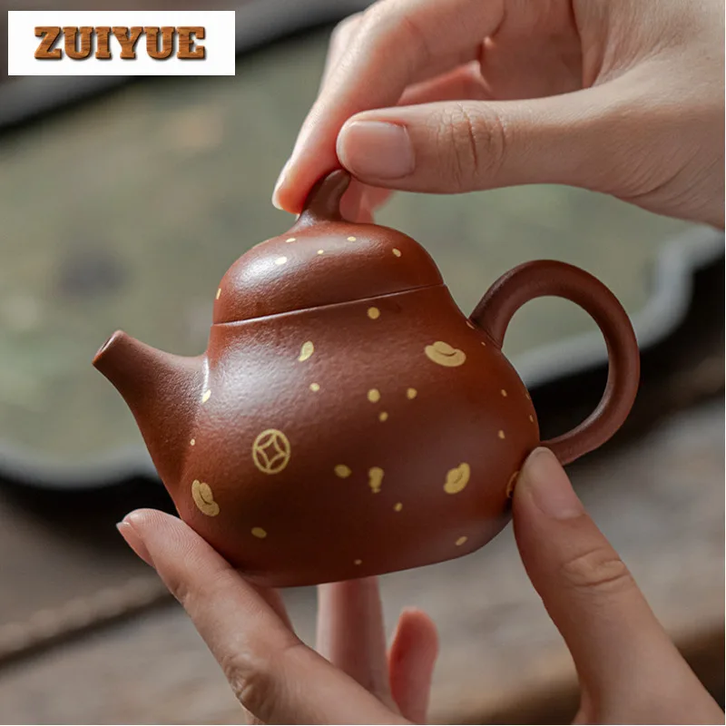 

135ml Purple Clay Gold-plated Teapot Ancient Tea Infuser Pot Tea Making Kettle With Ball Hole Flower Tea Cha Gift Drinkware Gift