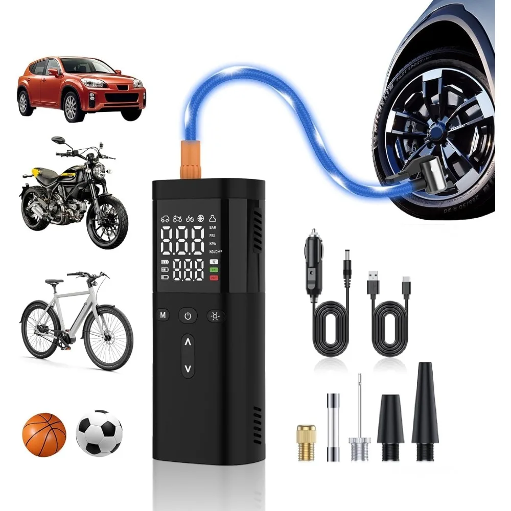 

Tire Inflator Portable Air Compressor,150PSI Air Pump for Car Tires, 5X Faster Portable Air Pump with Digital Pressure Gauge for