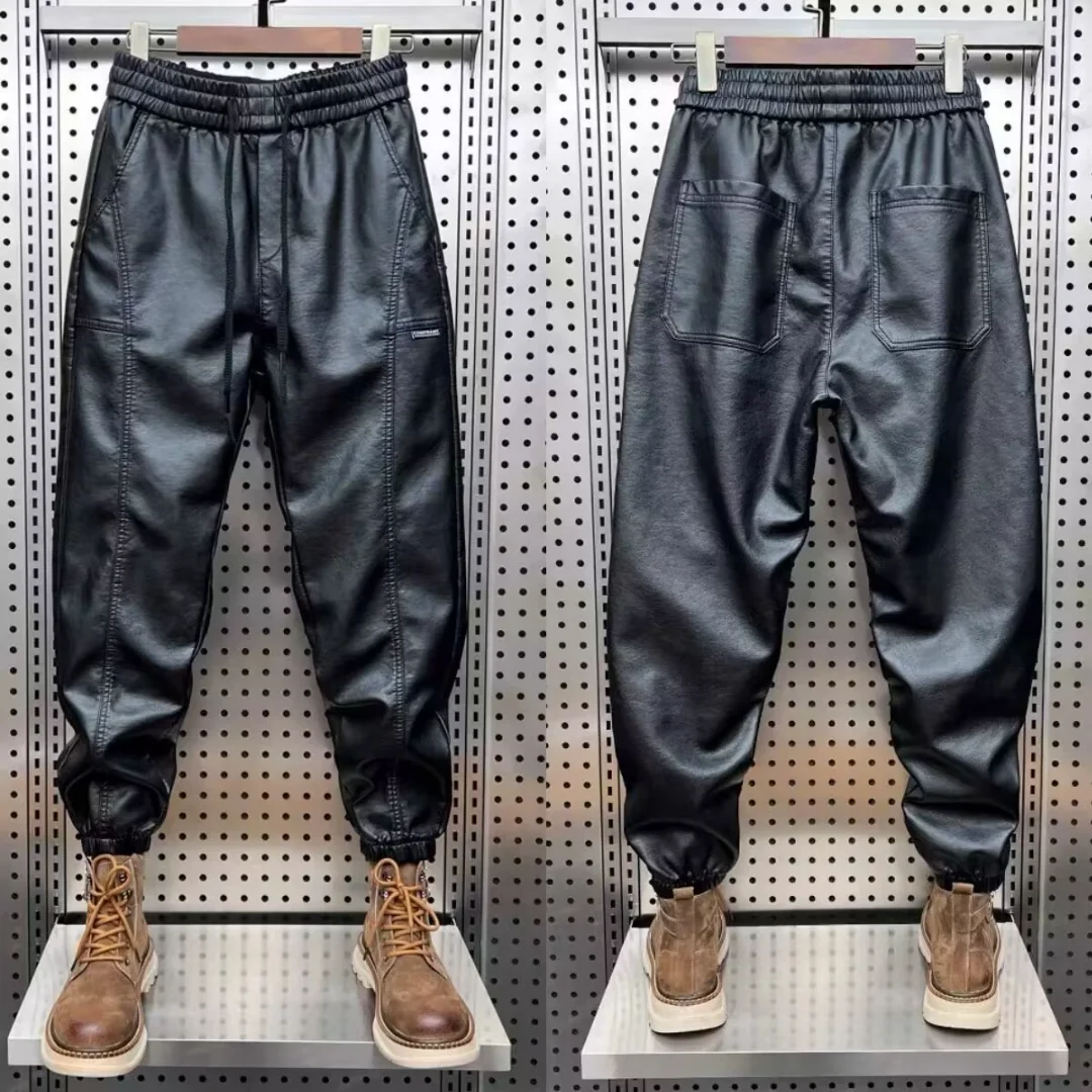 

Trendy Motorcycle Leather Pants Men's Hip Hop Harem Loose Trousers Outdoor Jogger Sweatpants Luxury Brand High Quality Clothing