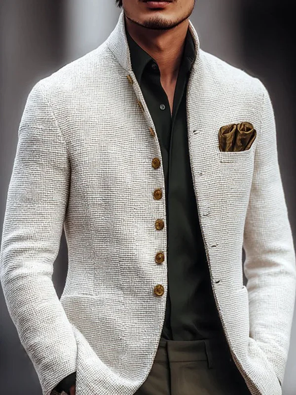 

Casual Retro Faion Men's Jaet Suit Autumn Winter New Sle Cotton Blend Fabric ort Length Slim Fit Coat with Button Dec...