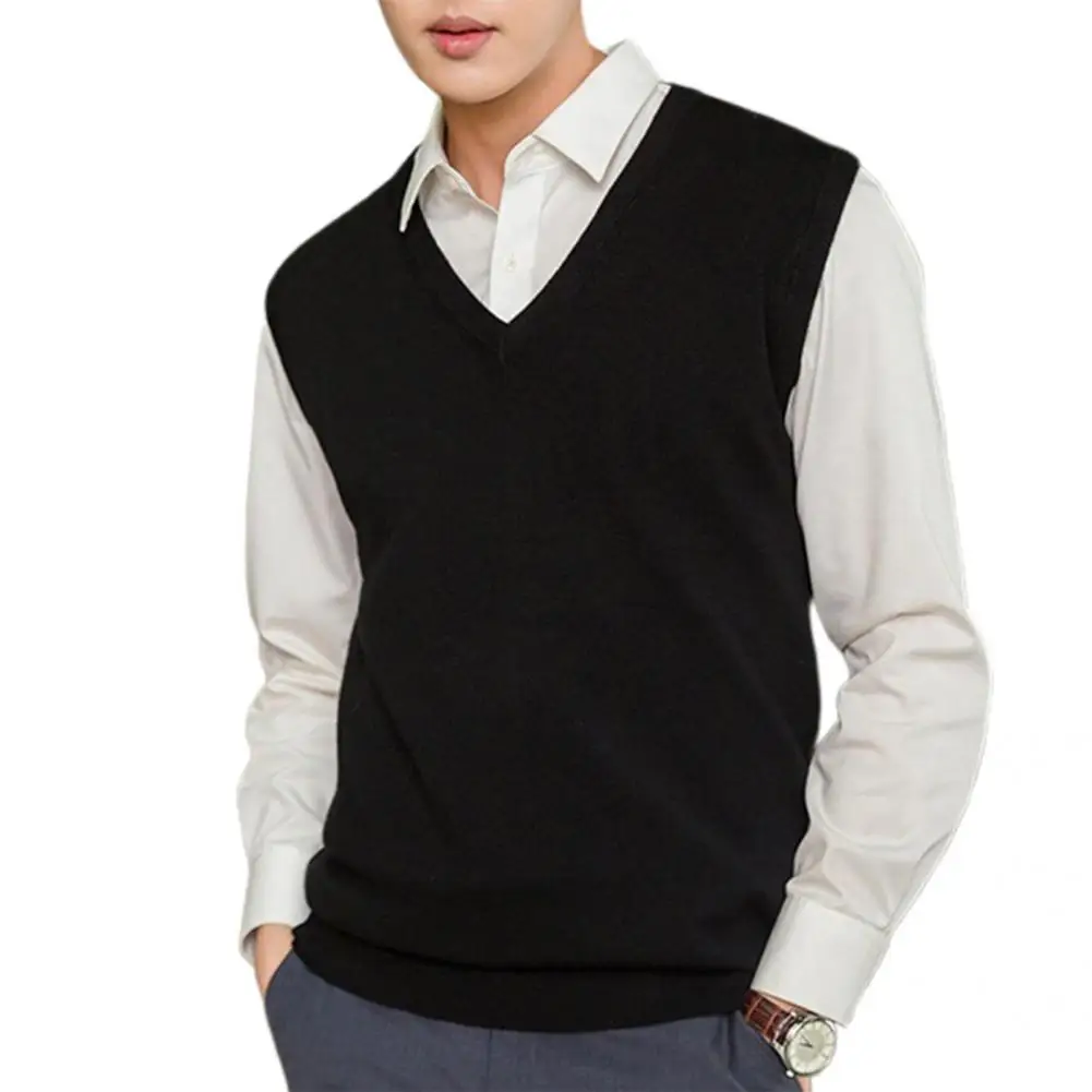 Sweater Vest Top Comfortable Anti-pilling Breathable Men Solid Color V-neck Pullover Waistcoat Men Knitted Vest All-Match