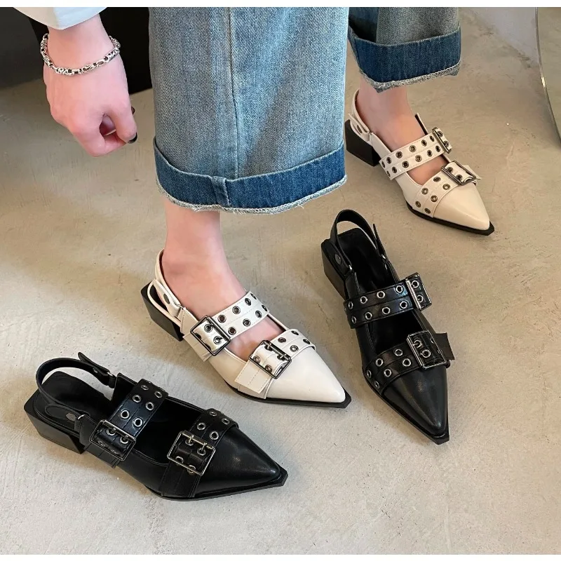 

French Style Pointed Toe Mary Jane Shoes Retro Medium Thick Heel Shoes for Women with Skirts and Small Leather Shoes