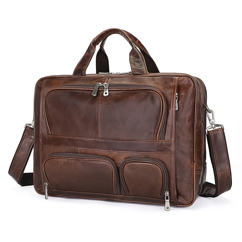 

Business Travel Briefcase Genuine Leather Duffel Bags for Men Laptop Bag fits 15.6 inches Laptop