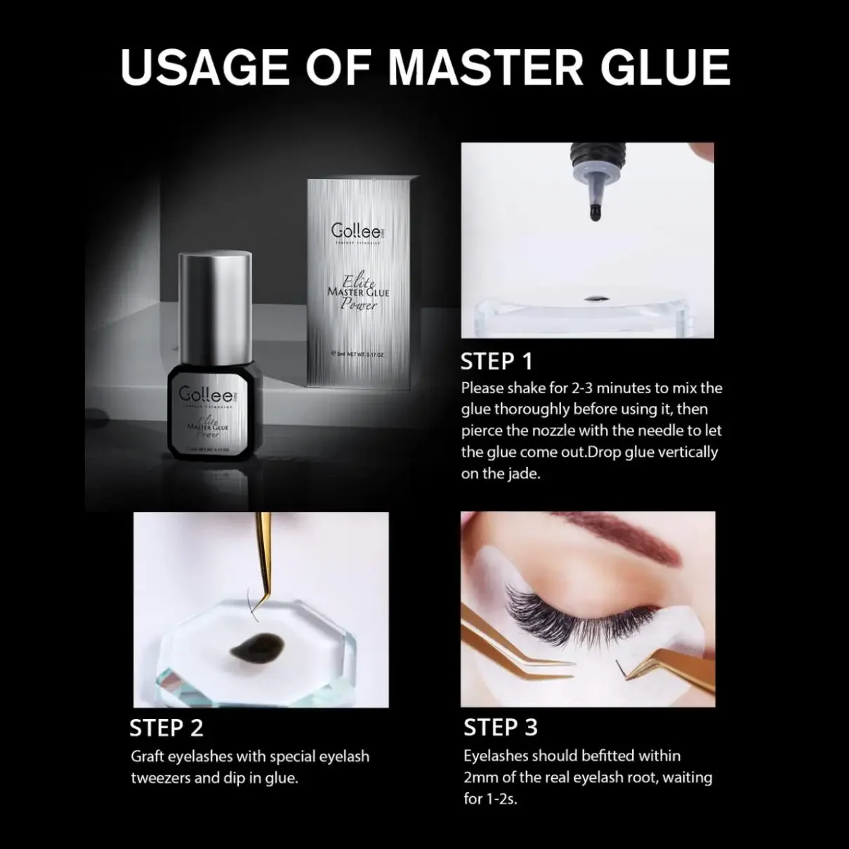 Gollee Master Glue 0.5 Sec Low Humidity Eyelash Extension Adhesive Vegan Black Hypoallergenic Lashes Glue Waterproof  Lashe Glue