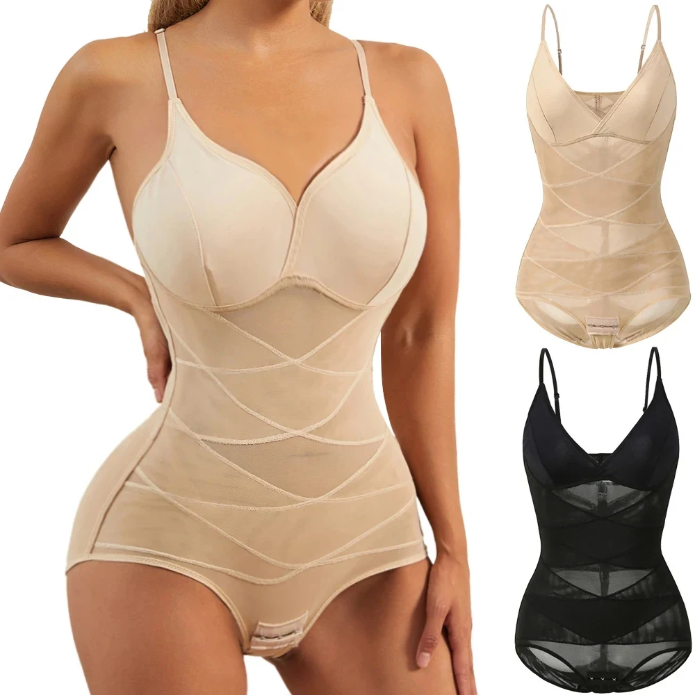 Women Bodysuit Briefs Full Body Shaper Underwear Seamless Sexy Tummy Control Shapewear Mesh Slimming Flat Belly Underbust Corset