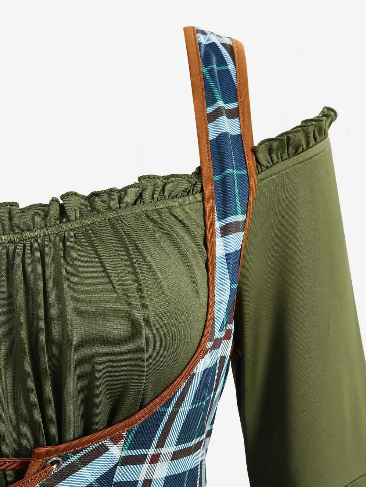 ROSEGAL-Vestidos largos con estampado a cuadros, talla grande, verde oscuro, con cordones, busto fruncido dividido, corsé 2 en 1, corte en A, Vestido informal de otoño