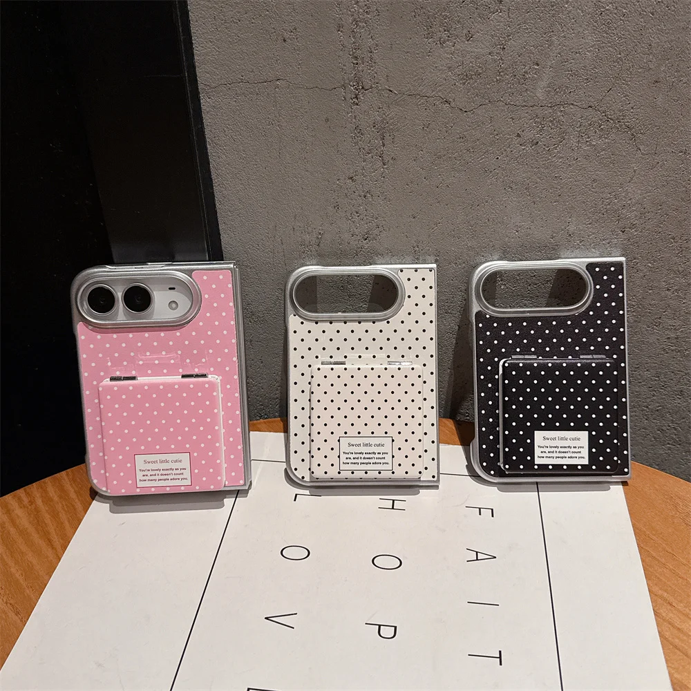 Fashion Korea Cute ins Cartoon Mirror polka dots Cortex  phone case For iPhone Duo fold Shockproof Cover Cases Funda