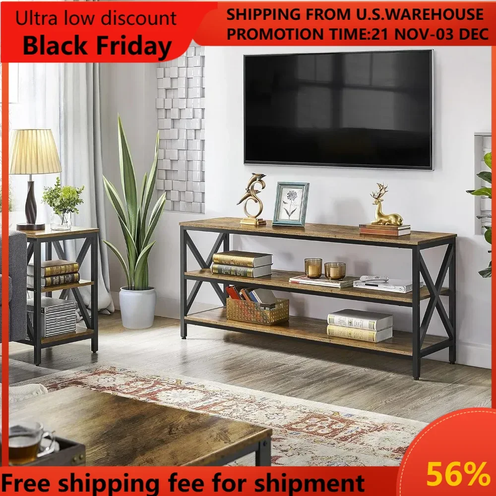 

Industrial TV Stand for TV up to 65 inch, 55" TV Cabinet with 3 Tier Storage Shelves for Living Room