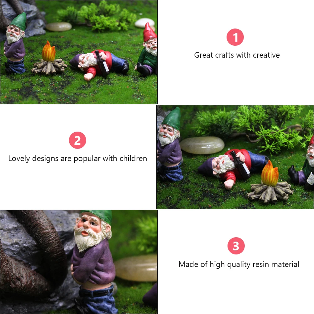 

4 Pcs Dwarf Crafts Lawn Garden Resin Figurine Mini Lightweight Ornament Statue for Decoration