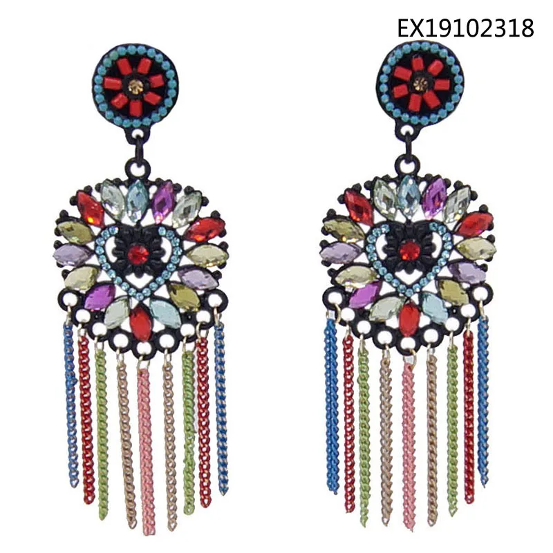 

Bohemian Rhinestones Long Tassel Earrings for Women Vintage Colorful Geometric Drop Dangle Earrings Jewelry Sets For Girls New