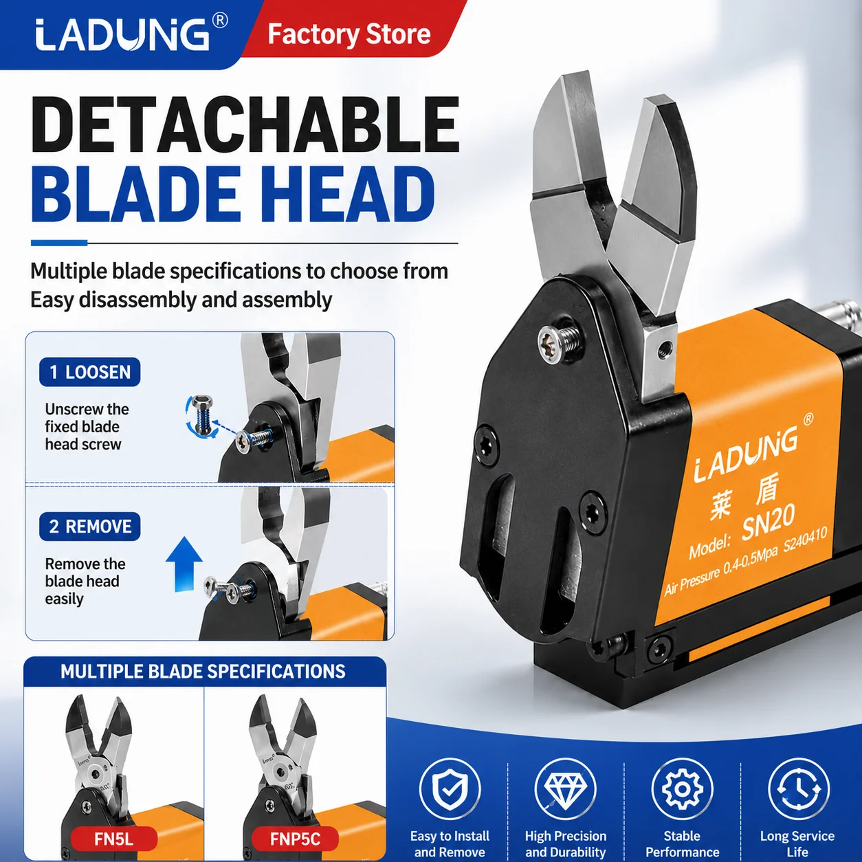 LADUNG Micro Air Scissors SN10 Sliding Pneumatic Nipper SNP20 High Precision Plastic Water Mouth Cutter Cylinder Shear Head Set