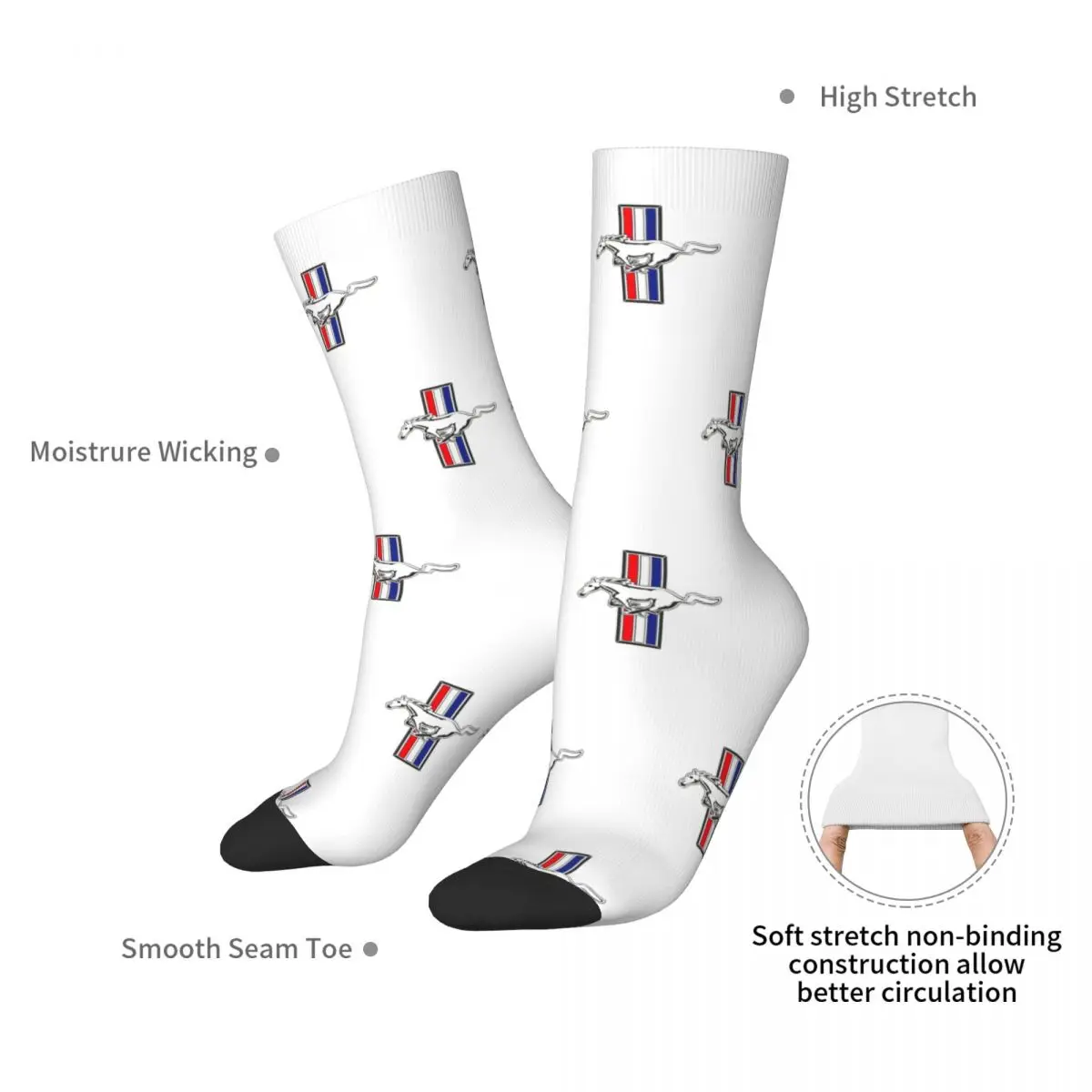 Ford Mustang Socks Harajuku Sweat Absorbing Stockings All Season Long Socks Accessories for Man's Woman's Birthday Present