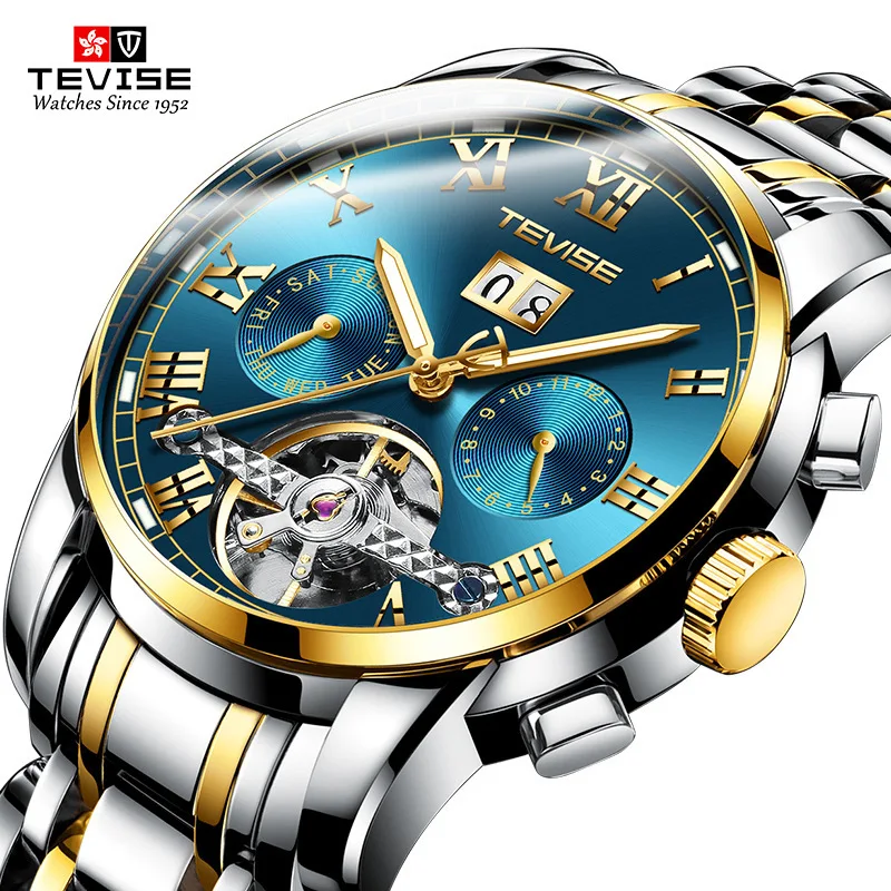 Men's Tourbillon Automatic Mechanical Watch Date Function Waterproof Fashion Casual Wristwatch