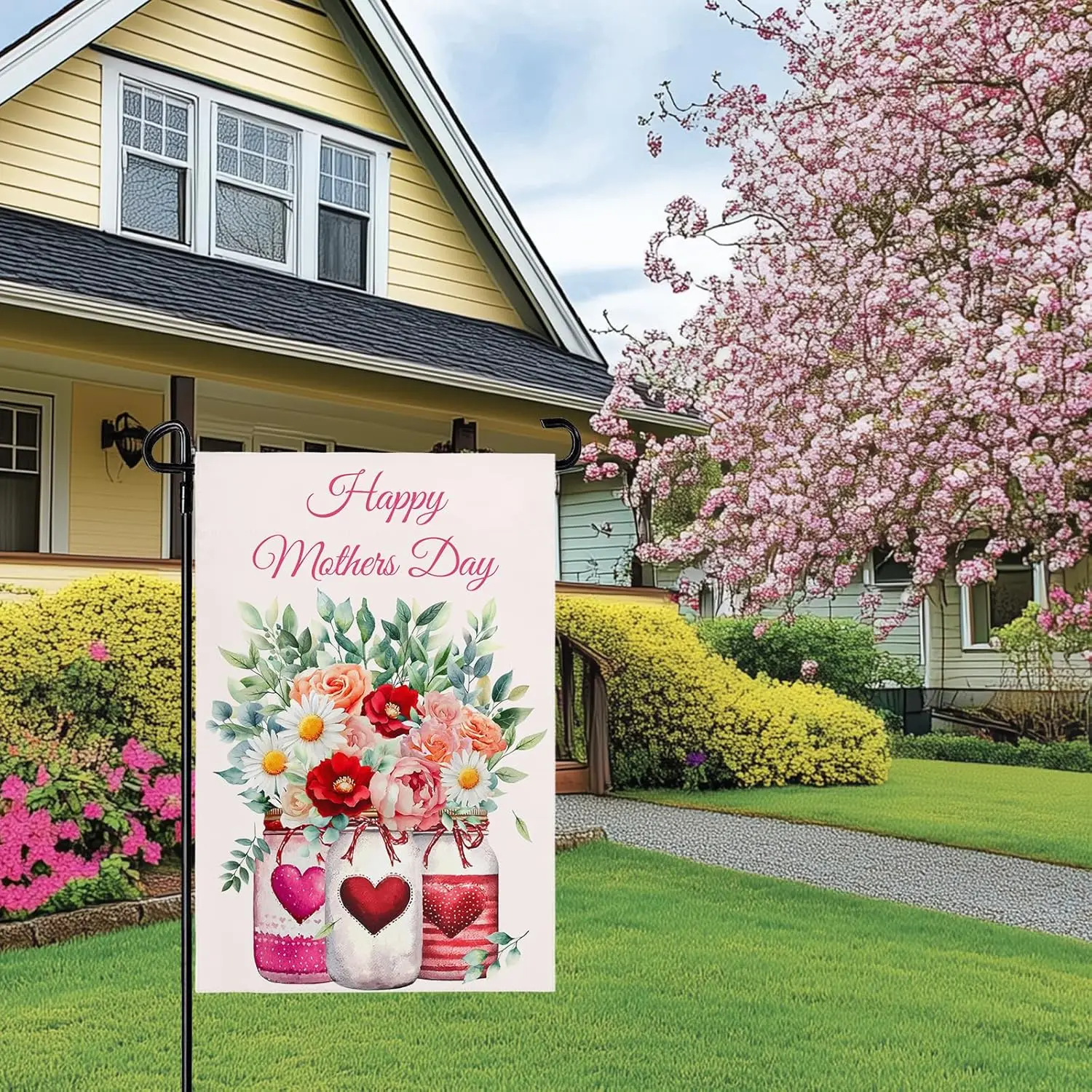 Happy Mothers Day Garden Flag 12X18 IN Double Sided for Garden Decor Carnations Mason Jar Garden Flags for Outside Yard Deco SSL
